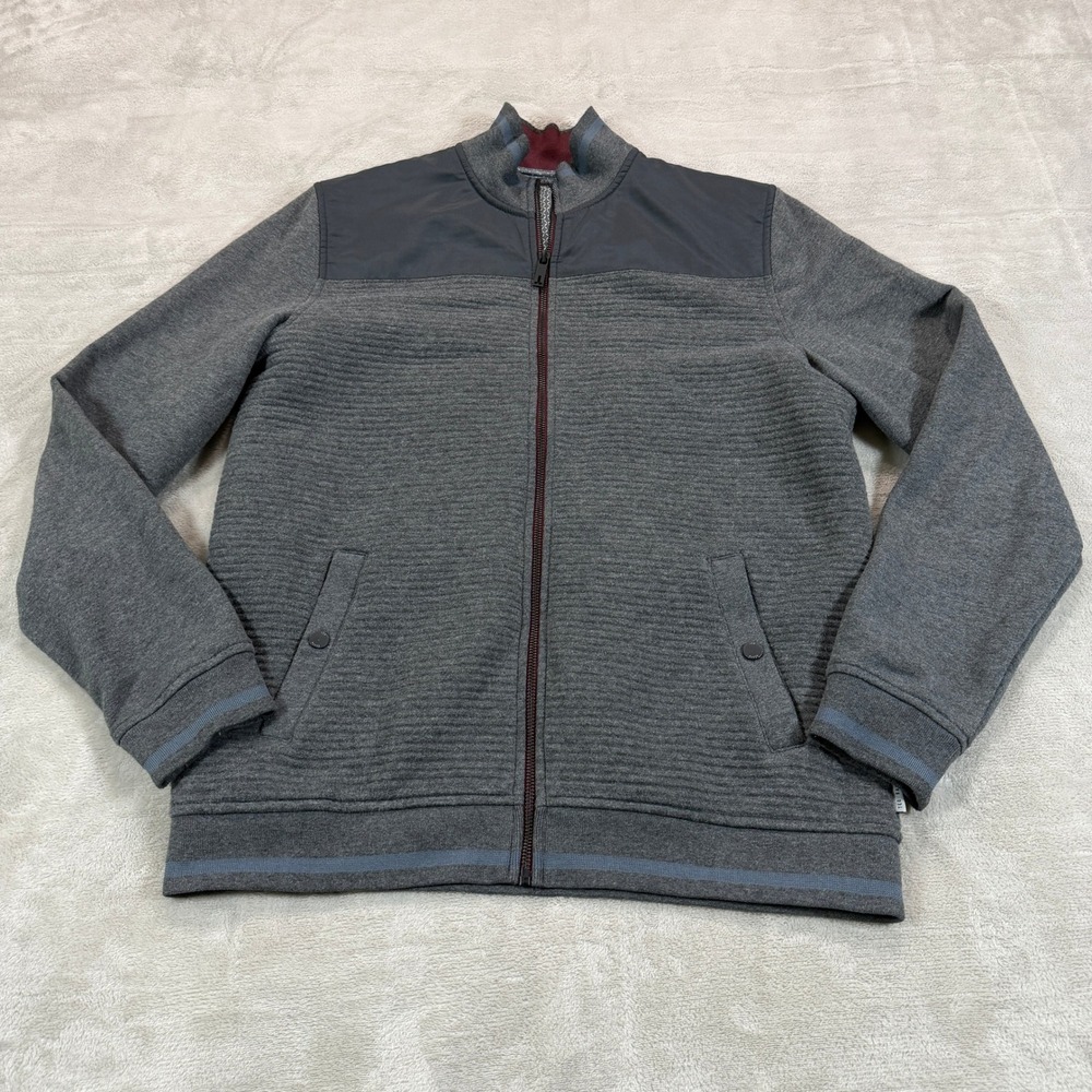 Ted Baker London Mens Size 4 Large Gray Ribbed Full Zip Jacket Casual Stretch